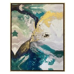 Large Framed Art Print Blue Marbling Agate